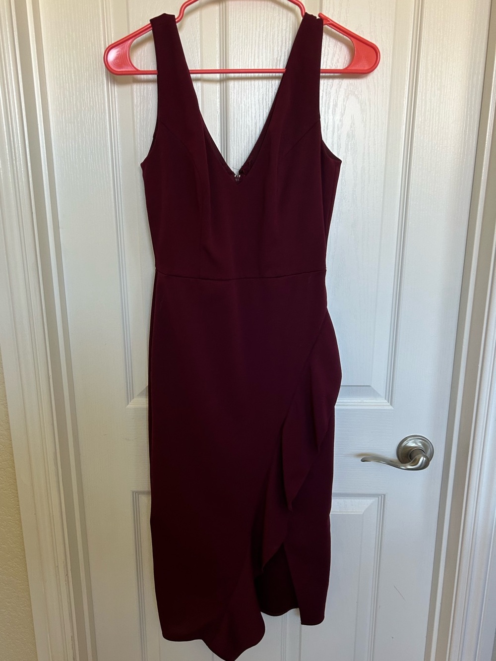 David's Bridal Sleeveless V-Neck Midi Dress in Burgundy